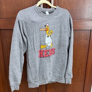 Bella Canvas Gray Crewneck Sweatshirt with Duck Graphic and Red Lettering